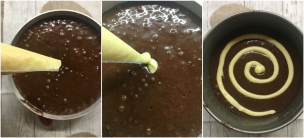 preparazione della torta girella al cacao e crema pasticcera
