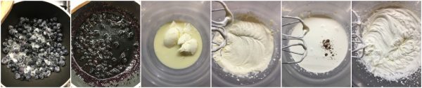 preparazione gelato al mascarpone con pistacchi variegato ai mirtilli, senza gelatiera