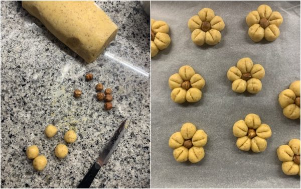 preparazione biscotti fiore alle mandorle